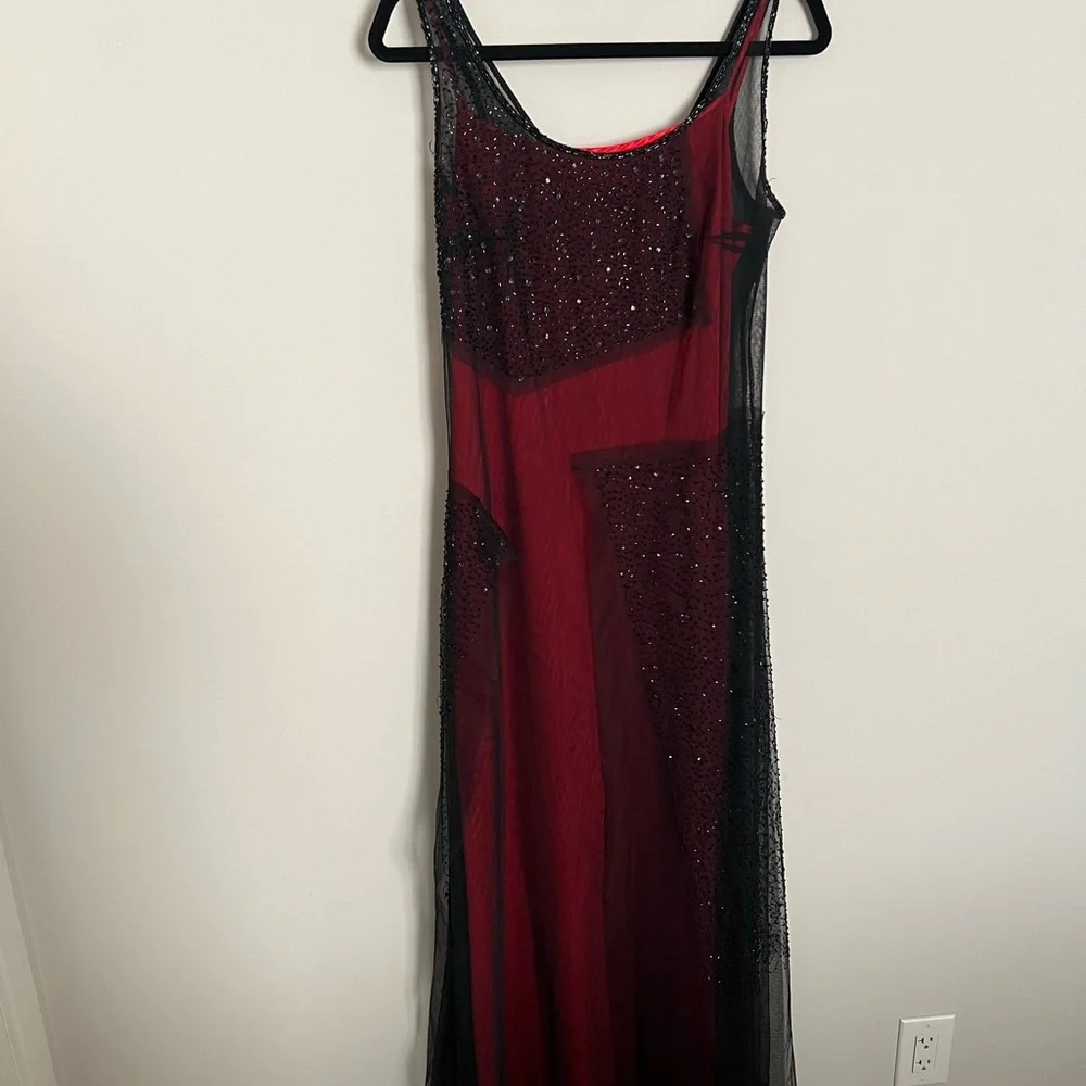 Sue Wong Beaded Red Black Mesh Gown Size 12 - Picture 2 of 12